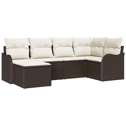 Set Divano Giardino  6 Pezzi con Cuscini Marrone Polyrattan, Set Divano Giardino  2 posti con Cuscini Marrone Polyrattan - Foto 1