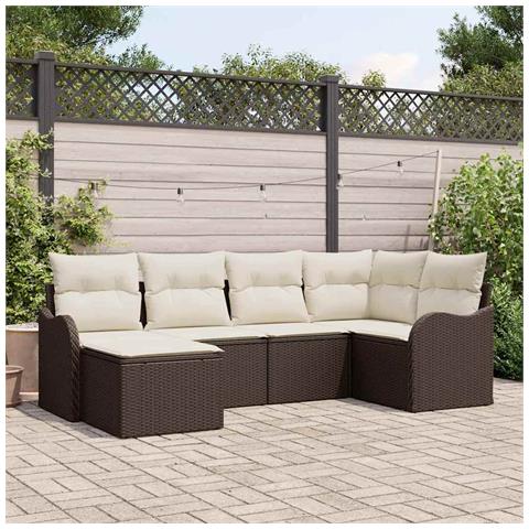 Set Divano Giardino  6 Pezzi con Cuscini Marrone Polyrattan, Set Divano Giardino  2 posti con Cuscini Marrone Polyrattan - Foto 2