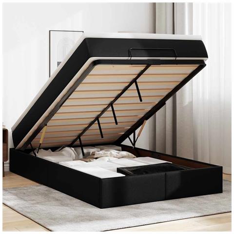 Struttura Letto Pouf con Materasso Nero 120x190 cm Similpelle - Foto 2