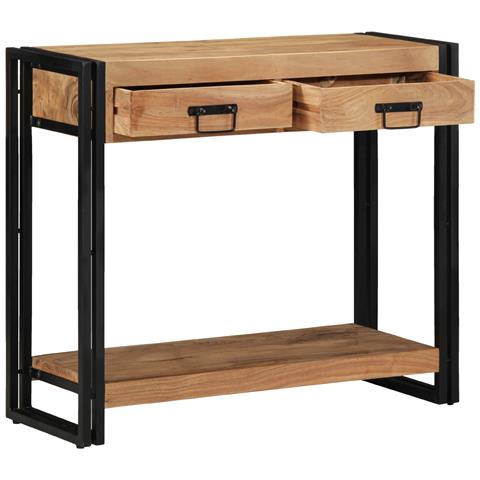 vitaXL Tavolino Consolle Nero 90x33x75 cm Legno massello di acacia e Metallo - Foto 2