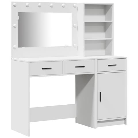 Set di 2 pezzi di toeletta con LED in legno ingegnerizzato bianco - Foto 1