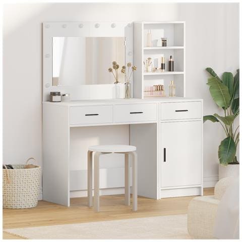 Set di 2 pezzi di toeletta con LED in legno ingegnerizzato bianco - Foto 2