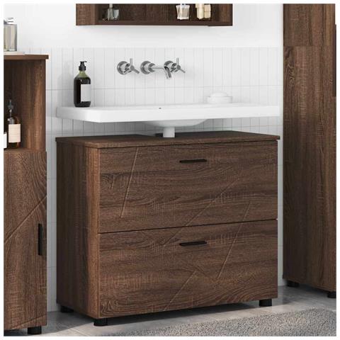 Mobile da Bagno con cassetto Rovere marrone 76.5 x 35 x 64 cm - Foto 2