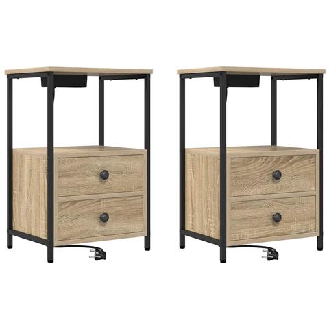 Comò con stazione di ricarica con cassetto 2 pcs rovere sonoma - Foto 1