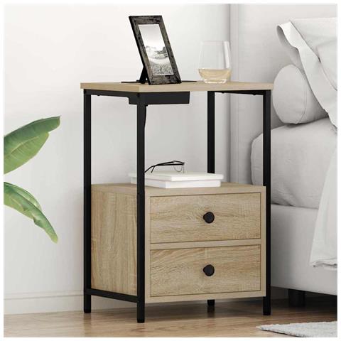 Comò con stazione di ricarica con cassetto 2 pcs rovere sonoma - Foto 2