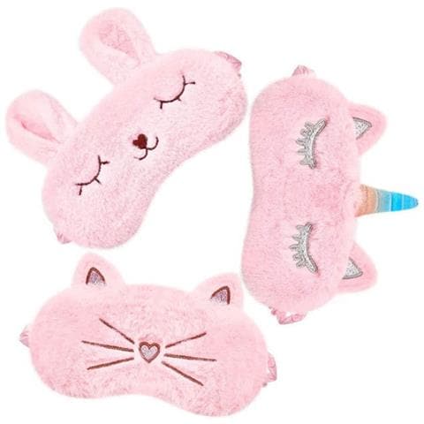 Set Di 3 Mascherine Per Dormire In Peluche - Design Coniglio, Unicorno E Gatto Per Uso Domestico Pink - Foto 1