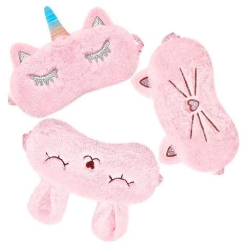 Set Di 3 Mascherine Per Dormire In Peluche - Design Coniglio, Unicorno E Gatto Per Uso Domestico Pink - Foto 2