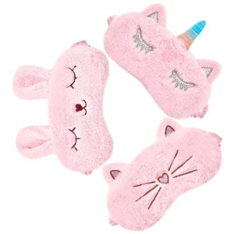Set Di 3 Mascherine Per Dormire In Peluche - Design Coniglio, Unicorno E Gatto Per Uso Domestico Pink - Foto 3
