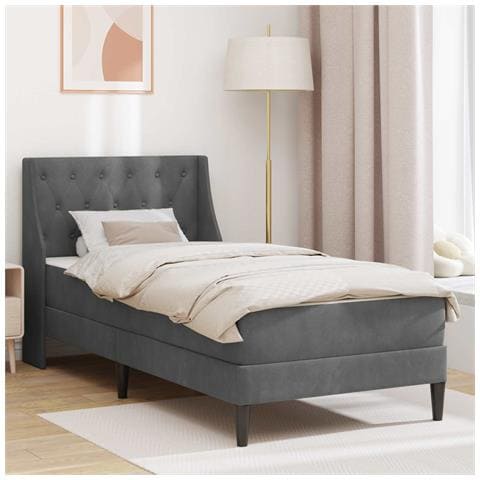 Struttura letto con materasso Grigio scuro 90 x 200 cm Velluto - Foto 2