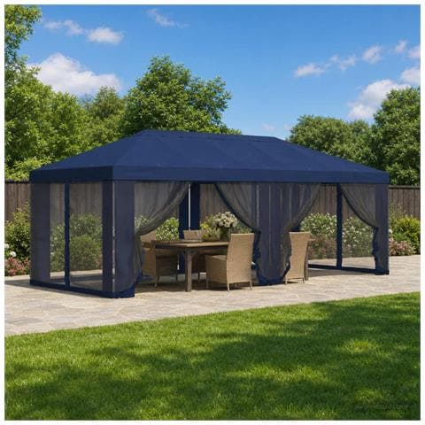 Copertura Gazebo con Pareti Laterali 6 x 3 m Blu Poliestere 190 - Foto 2