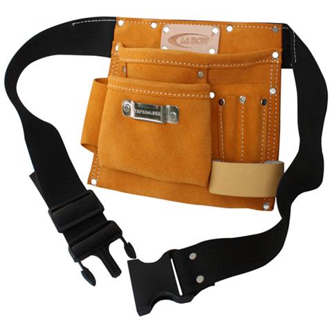 Borsa Per Carpentiere In Crosta Scamosci Ata Con Cuciture E Rivetti. 2 Tasche (me Dia E Larga), 1 Asola Portamartello E 1 Asola Portatenaglia, 1 Portaclips In Met Allo, 2 Tasche Portamatita E Cinghia Reg Olabile Con Fibbia Di Chiusura. - Foto 1