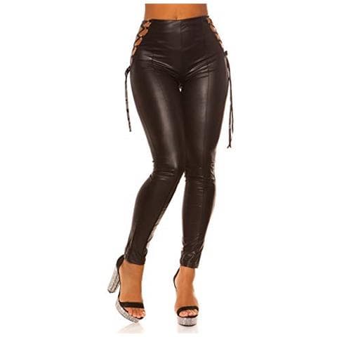 High Waist Wetlook Leggings Con Lacci Decorativi Nero M-l - Foto 5