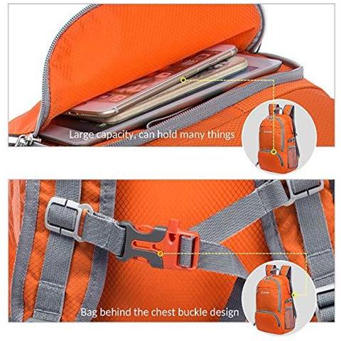 30l Leggero Packable Zaino Water Resistant Escursionismo Daypack Piccolo Viaggio Zaino Pieghevole Di Campeggio Sacchetto Esterno (arancione)  - Foto 2
