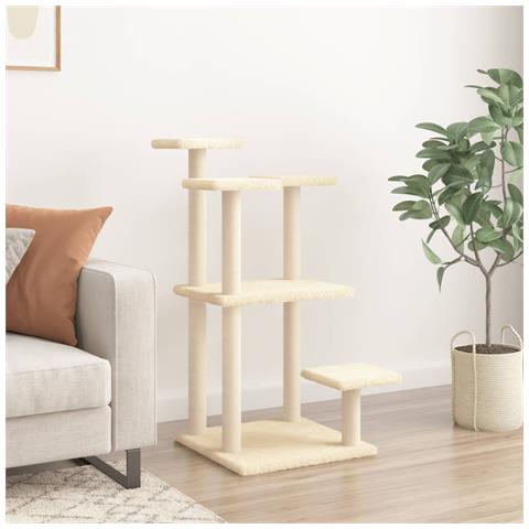 Pali Tiragraffi Per Gatti Con Piattaforme Crema 98,5 Cm - Foto 2
