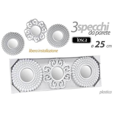Trade Shop - Set 3 Pezzi Specchi Da Parete Decorativi Tondi Specchio 25 Cm In Plastica 813016 - Foto 1