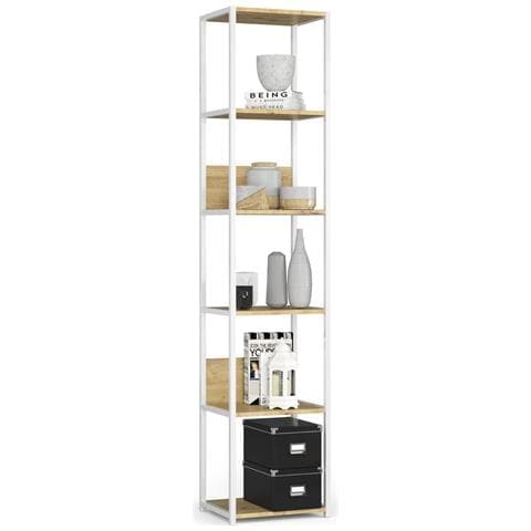 Scaffale stile loft con ripiani in legno, 6 ripiani, 40x32x192 cm, Colore Bianco e Quarcia Artisan - Foto 1