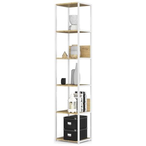Scaffale stile loft con ripiani in legno, 6 ripiani, 40x32x192 cm, Colore Bianco e Quarcia Artisan - Foto 2