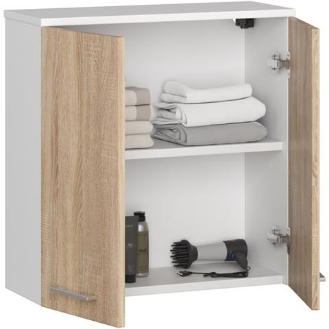 Mobile da Bagno sospeso FIN, 2 ante, 60x22,5x60 cm, Colore Bianco e Sonoma Quercia - Foto 2