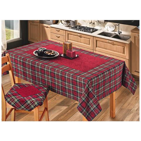 Tovaglia Copritavolo Tavola Fantasia Natalizia Disegno Tartan Scozzese Made Italy 140x180 Bordeaux - Foto 1