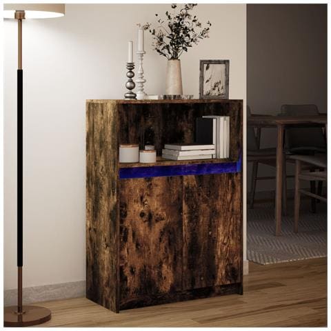 Credenza con LED Rovere Fumo 72x34x100 cm in Legno Multistrato - Foto 10