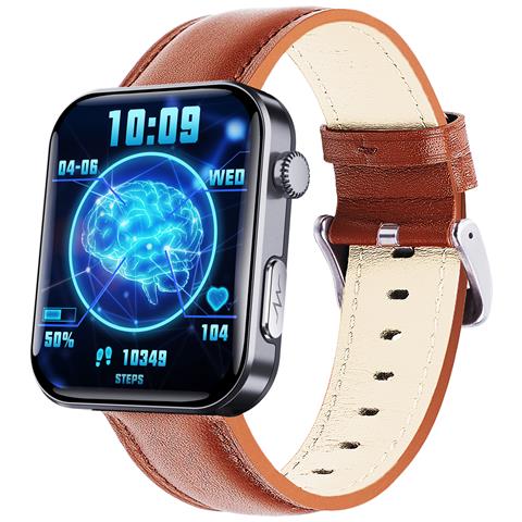 Smartwatch: Misura La Frequenza Cardiaca, La Pressione Sanguigna, L'ossigeno Nel Sangue E I Passi Black And Brown Leather Strap - Foto 2