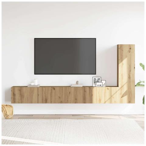 Set Mobile Tv 3 Pz Montato A Parete Rovere In Truciolato - Foto 3