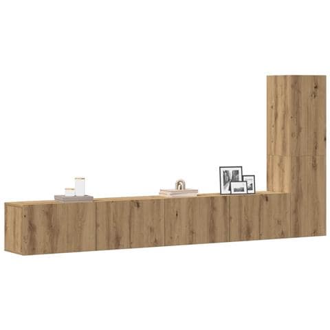 Set Mobile Tv 3 Pz Montato A Parete Rovere In Truciolato - Foto 1