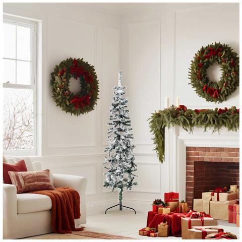 Lusso Casadino -  Albero Natale Artificiale Sottile A Metà Neve Fioccata 150 Cm - Foto 1