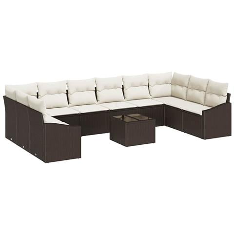 Set da pranzo da giardino 10 pezzi con cuscini Grigio Polyrattan - Foto 1