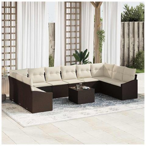 Set da pranzo da giardino 10 pezzi con cuscini Grigio Polyrattan - Foto 2