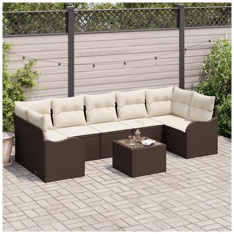 Set di divani da giardino  8 pezzi con cuscini marrone polyrattan, Divano da giardino  2 posti con cuscini marrone polyrattan - Foto 2