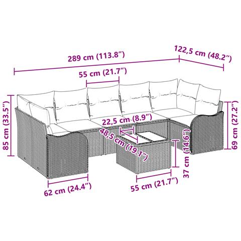 Set di divani da giardino  8 pezzi con cuscini marrone polyrattan, Divano da giardino  2 posti con cuscini marrone polyrattan - Foto 8