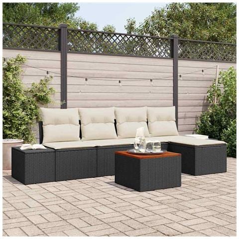 Set Divano da Giardino 6 Pezzi con Cuscini Nero Polyrattan Acacia - Foto 2