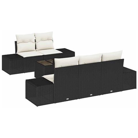 Set divano da giardino a 6 pezzi con cuscini neri in polyrattan - Foto 1
