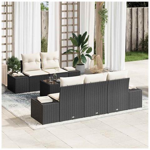 Set divano da giardino a 6 pezzi con cuscini neri in polyrattan - Foto 2