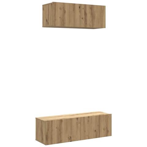 Set Mobile TV 2 pz Montato a Parete Rovere in Legno Multistrato - Foto 1