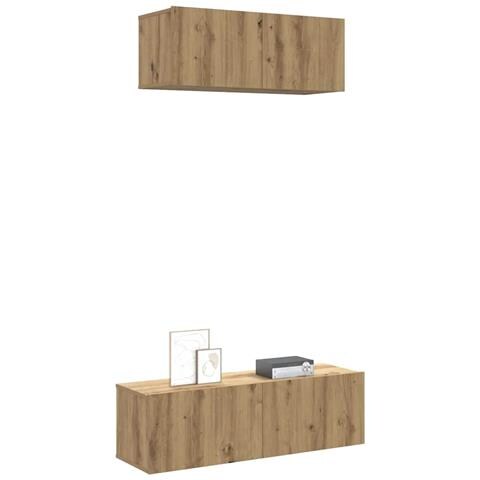 Set Mobile TV 2 pz Montato a Parete Rovere in Legno Multistrato - Foto 2