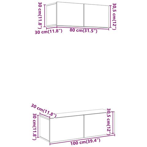 Set Mobile TV 2 pz Montato a Parete Rovere in Legno Multistrato - Foto 9