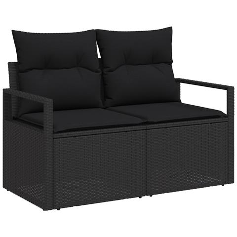 Set di Divani da Giardino 6 Pezzi con Cuscini Beige Polyrattan, Divano da Giardino 2 Posti con Cuscini Nero Polyrattan - Foto 1