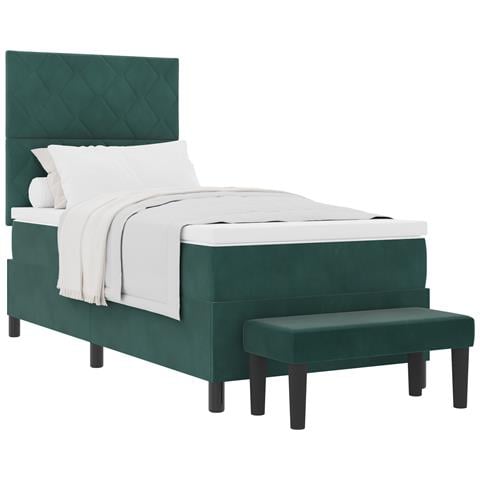 Letto a Molla con Materasso e Panca Verde Scuro 90x190 cm in Velluto - Foto 1