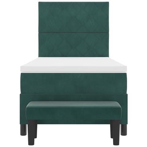 Letto a Molla con Materasso e Panca Verde Scuro 90x190 cm in Velluto - Foto 9