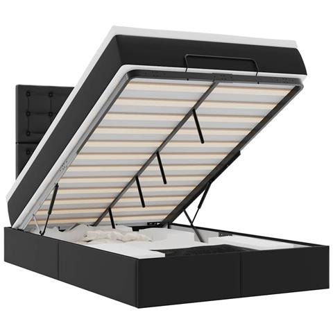 Struttura Letto Pouf con Materasso Nero 120x190 cm Similpelle - Foto 1