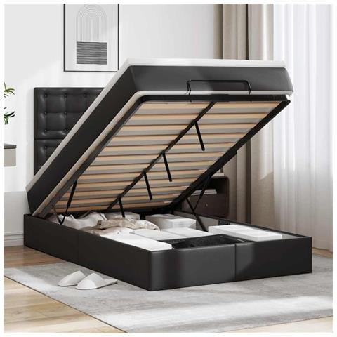 Struttura Letto Pouf con Materasso Nero 120x190 cm Similpelle - Foto 2