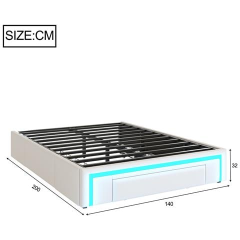Letto A Doghe In Metallo 140x200cm, Con Luce Led E Cassetti, Senza Testata, Per Camere Da Letto, Pelle Pu, Beige, Senza Materasso - Foto 4