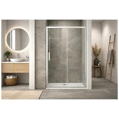 Box Doccia A Nicchia 140 Cm Porta Scorrevole Apertura Laterale H195 Cm Alba Cromato - Foto 6