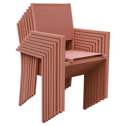 Set Di 4 Sedie In Alluminio Terracotta - Textilène Terracotta - Foto 6