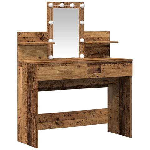 Tavolo da trucco con specchio e luci LED in legno vecchio e legno ingegnerizzato - Foto 1