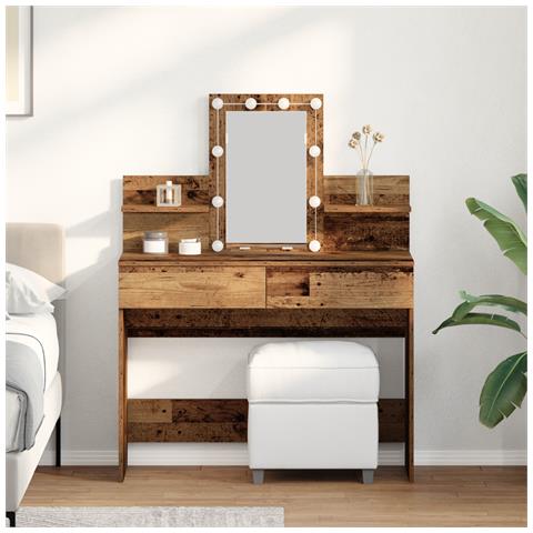 Tavolo da trucco con specchio e luci LED in legno vecchio e legno ingegnerizzato - Foto 2