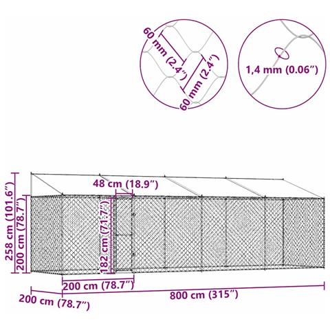 Gabbia per cani Argento 800 x 200 x 256 cm Acciaio zincato - Foto 9