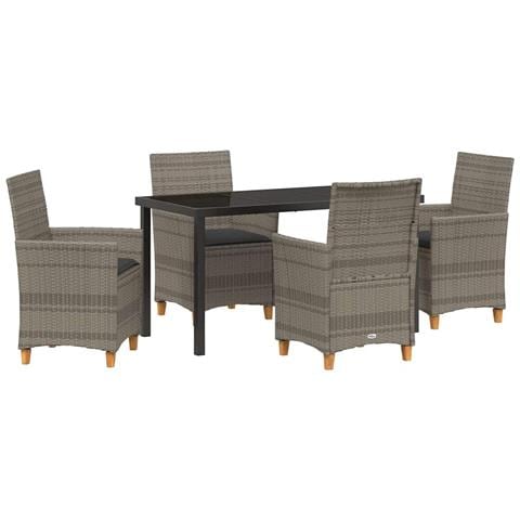 Set da Pranzo per Giardino 5 pcs Grigio polyrattan - Foto 1